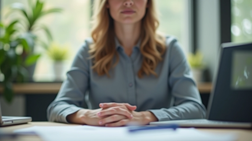 Professional experiencing calm reset moment at workplace desk