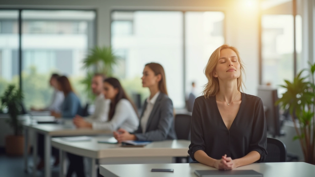Workplace meditation break in progress at modern office